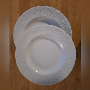 Lenox Opal Innocence Carved Salad Plates Set of 2 Ivory Embossed Scroll 9.25"